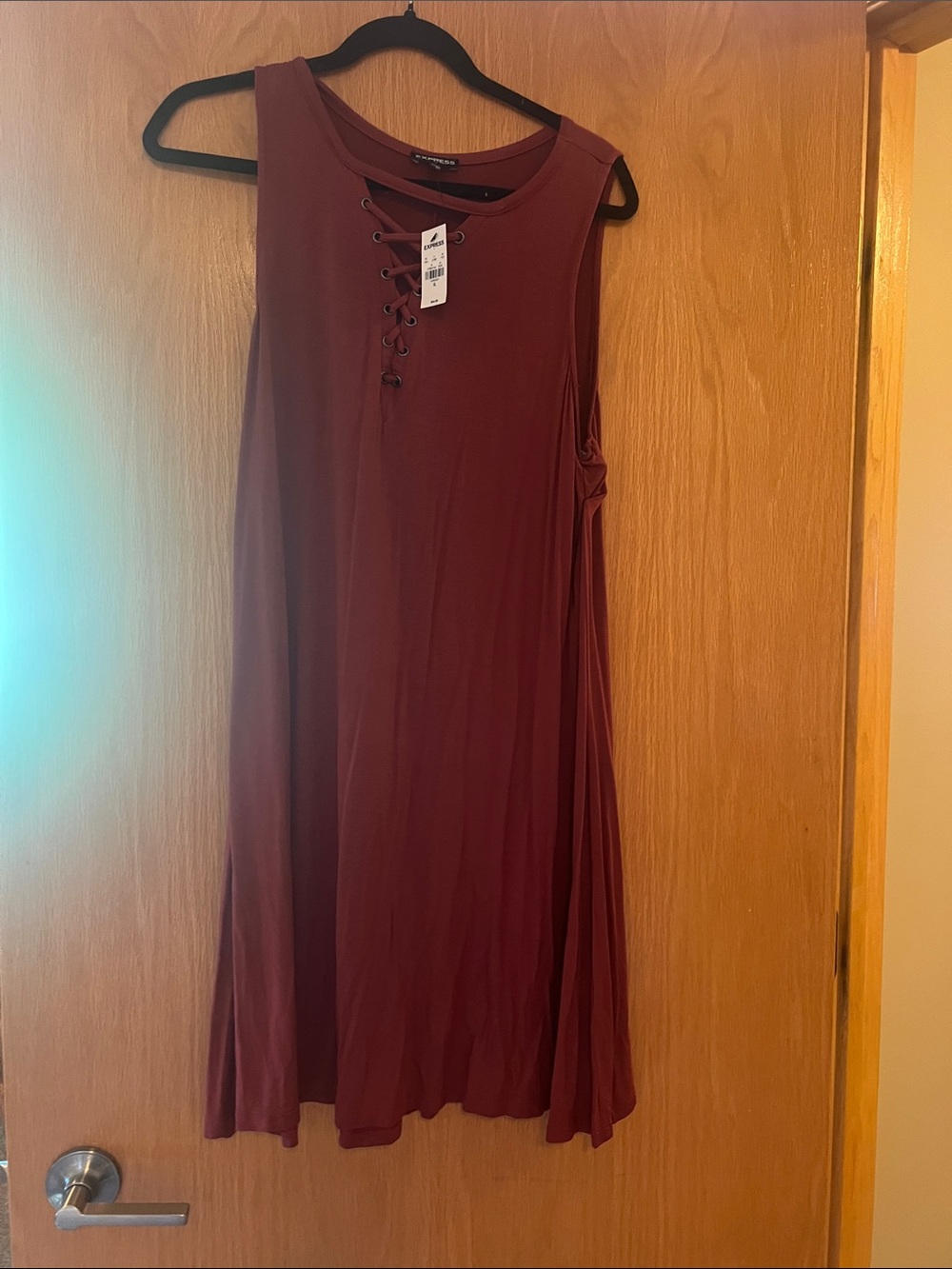 Express Burgundy Sleeveless Lace-Up Mini Dress